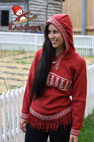 Hooded Red Sweater With Violins Chandail Rouge Avec Capuchon Avec Violons 1