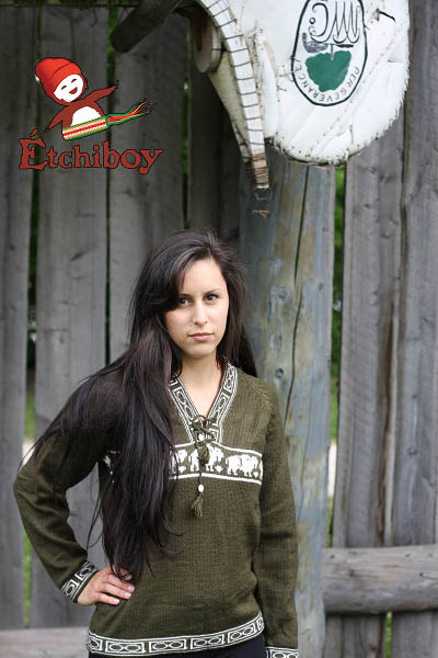 Olive Green Sweater With Bisons Chandail Vert Olive Avec Bisons Unisex 3
