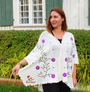 Flower Shawl White Alpaca Châle Fleuri Blanc Alpaga