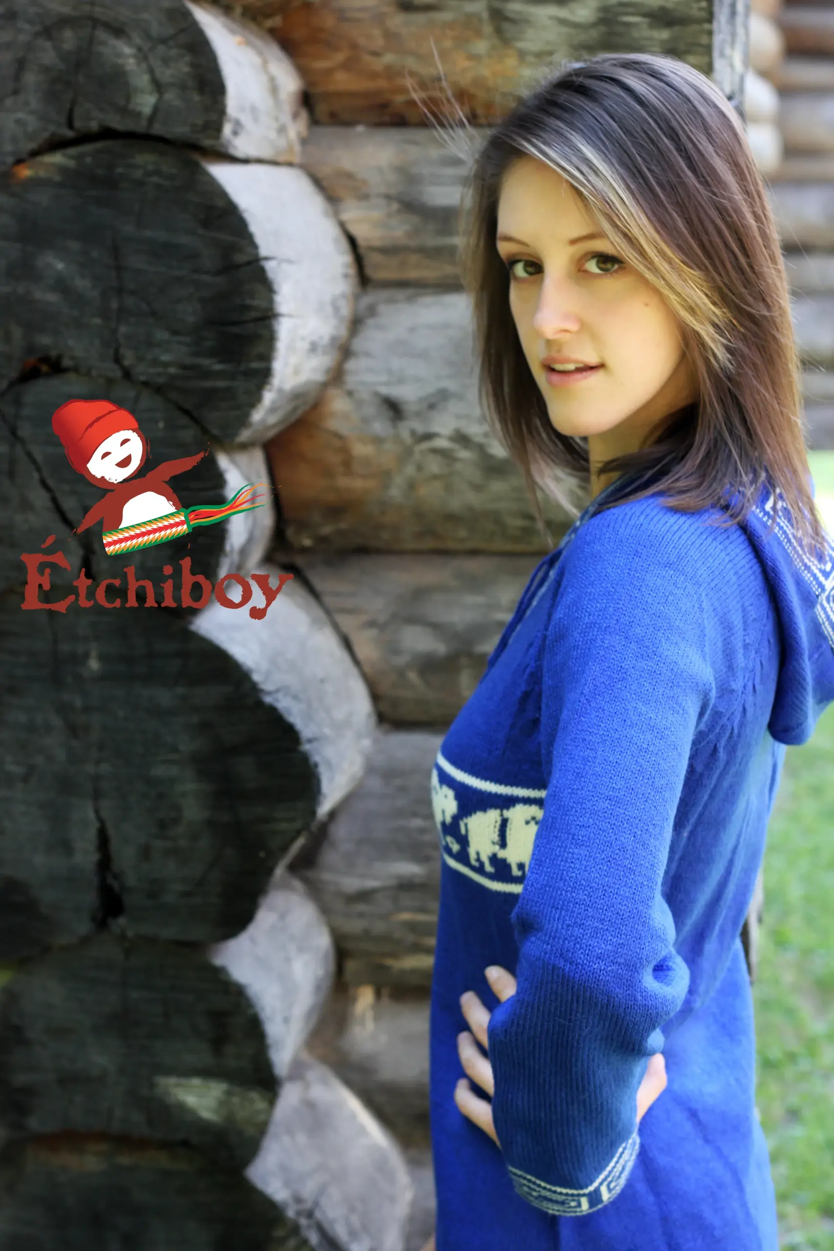 Hooded Blue Sweater With Bisons Chandail Bleu Avec Capuchon Avec Bisons