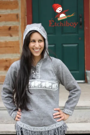 Hooded Grey Sweater With Bisons Chandail Gris Avec Capuchon Avec Bisons