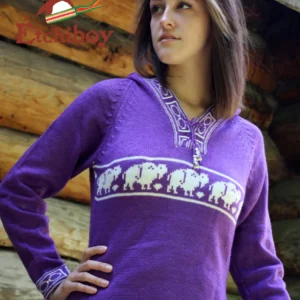 Hooded Violet Sweater With Bisons Chandail Violet Avec Capuchon Avec Bisons