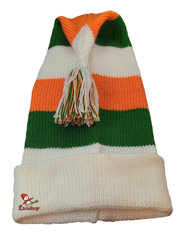 Voyageur Toque Striped Model A White Green Orange Alpaca Tuque Voyageur Rayée Modèle A Blanche Verte Orange Alpaga